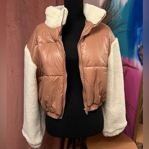 For Love & Lemons cropped Sherpa puffer